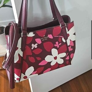 Kate Spade Burgundy and Pink Floral Shoulder Bag